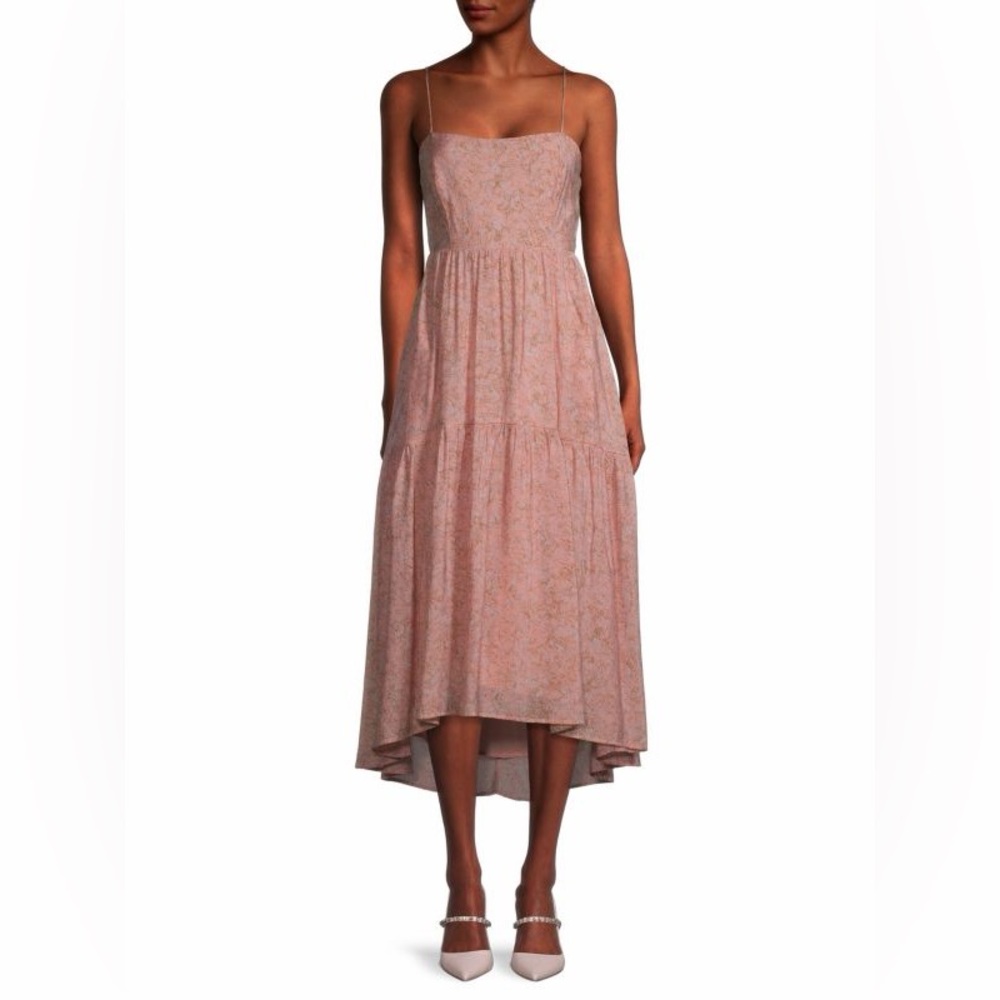 NWT ASTR THE LABEL SIZE M‎ Ursa Floral Tiered Midi Dress pink taupe